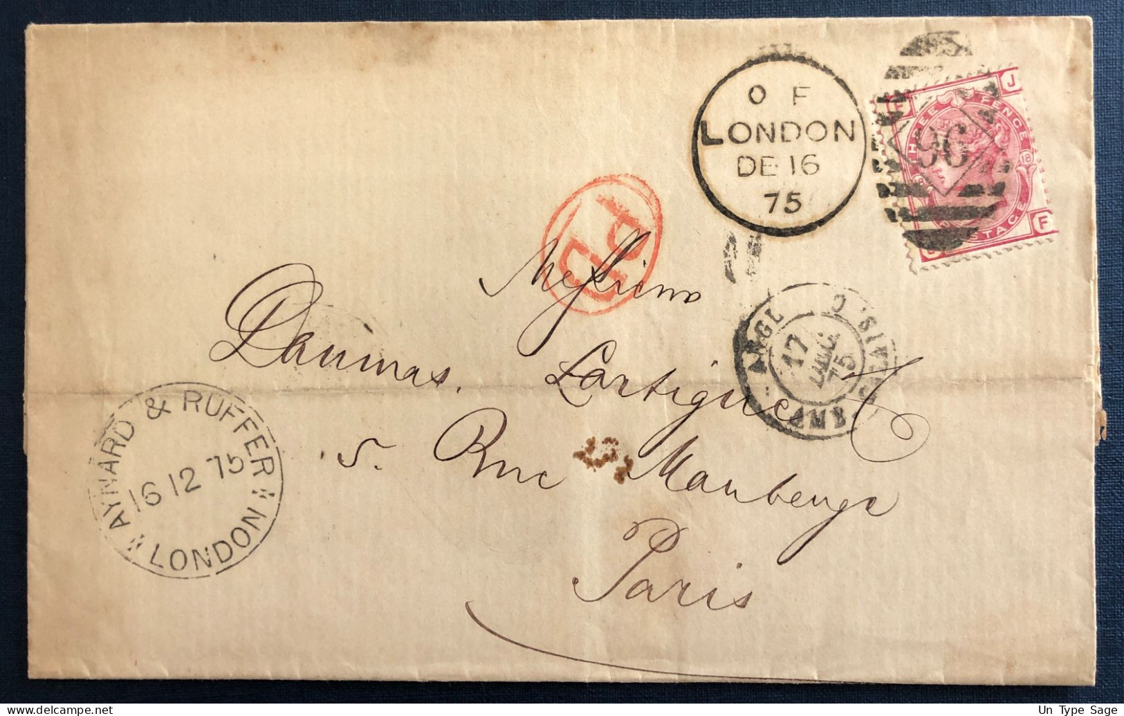 Grande Bretagne N°51 Sur Lettre De Londres16.12.1875 + Entrée CALAIS AMB. CALAIS C - (B3011) - Covers & Documents