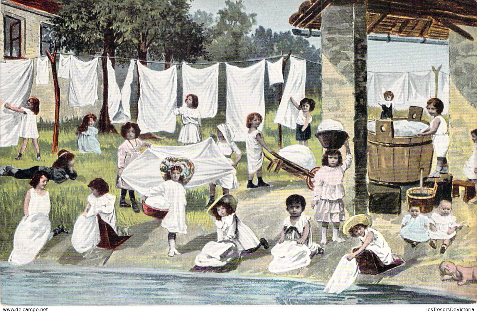 FANTAISIE - Bébés Au Lavoir - Carte Postale Ancienne - Neonati