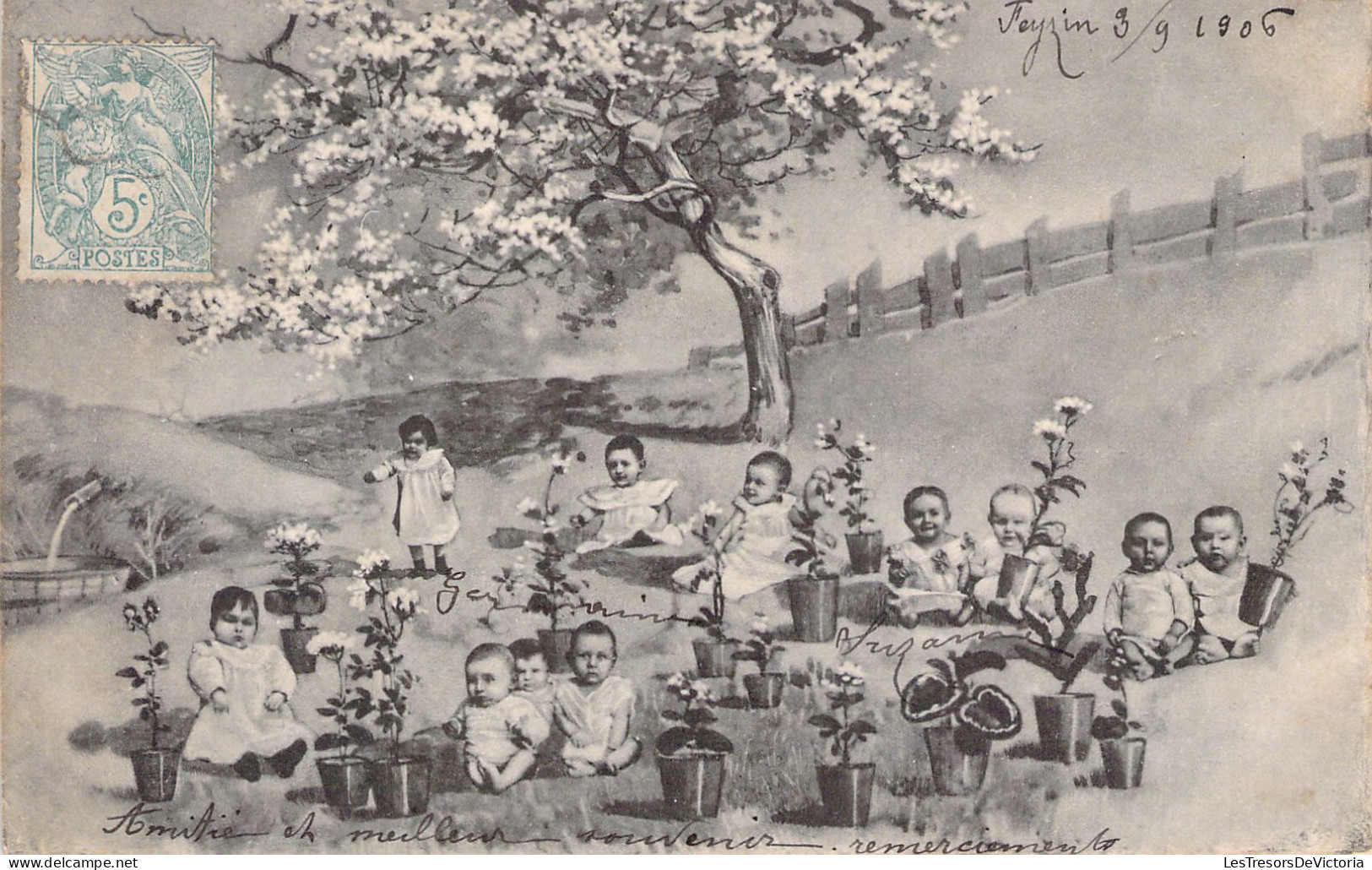 FANTAISIE - Bébés Au Jardin - Carte Postale Ancienne - Bébés