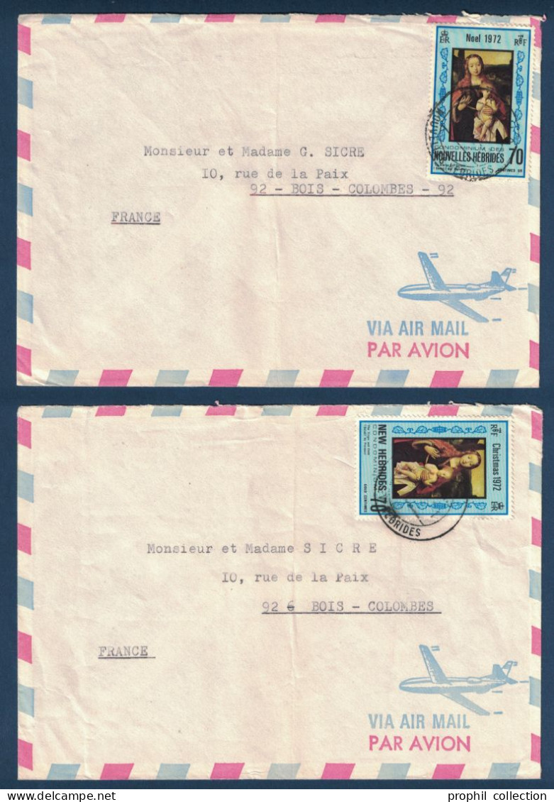 LOT De 2 LETTRES Avec TIMBRE NOEL 1972 (LÉGENDE FRANÇAISE & ANGLAISE) De PORT VILA NOUVELLES HÉBRIDES Pour LA FRANCE - Lettres & Documents