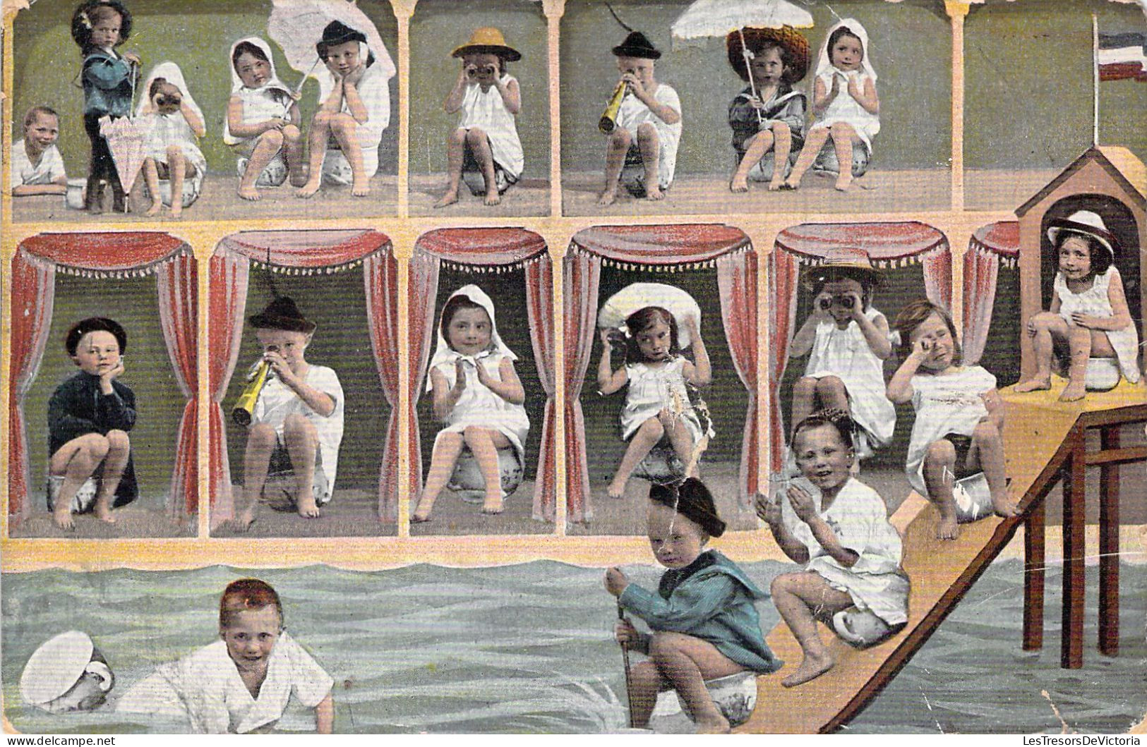 FANTAISIE - Bébés à La Piscine - Carte Postale Ancienne - Bebes