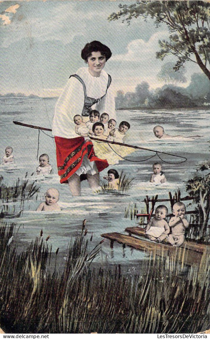 FANTAISIE - Bébés à La Pêche - Carte Postale Ancienne - Bébés