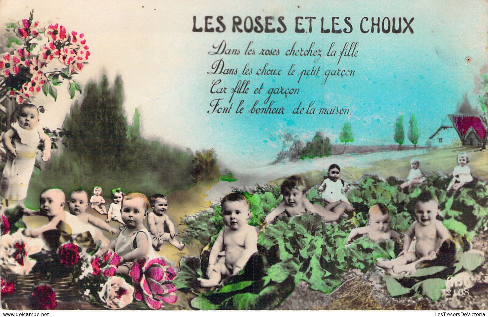 FANTAISIE - Bébés - Les Roses Et Les Choux - Carte Postale Ancienne - Babies