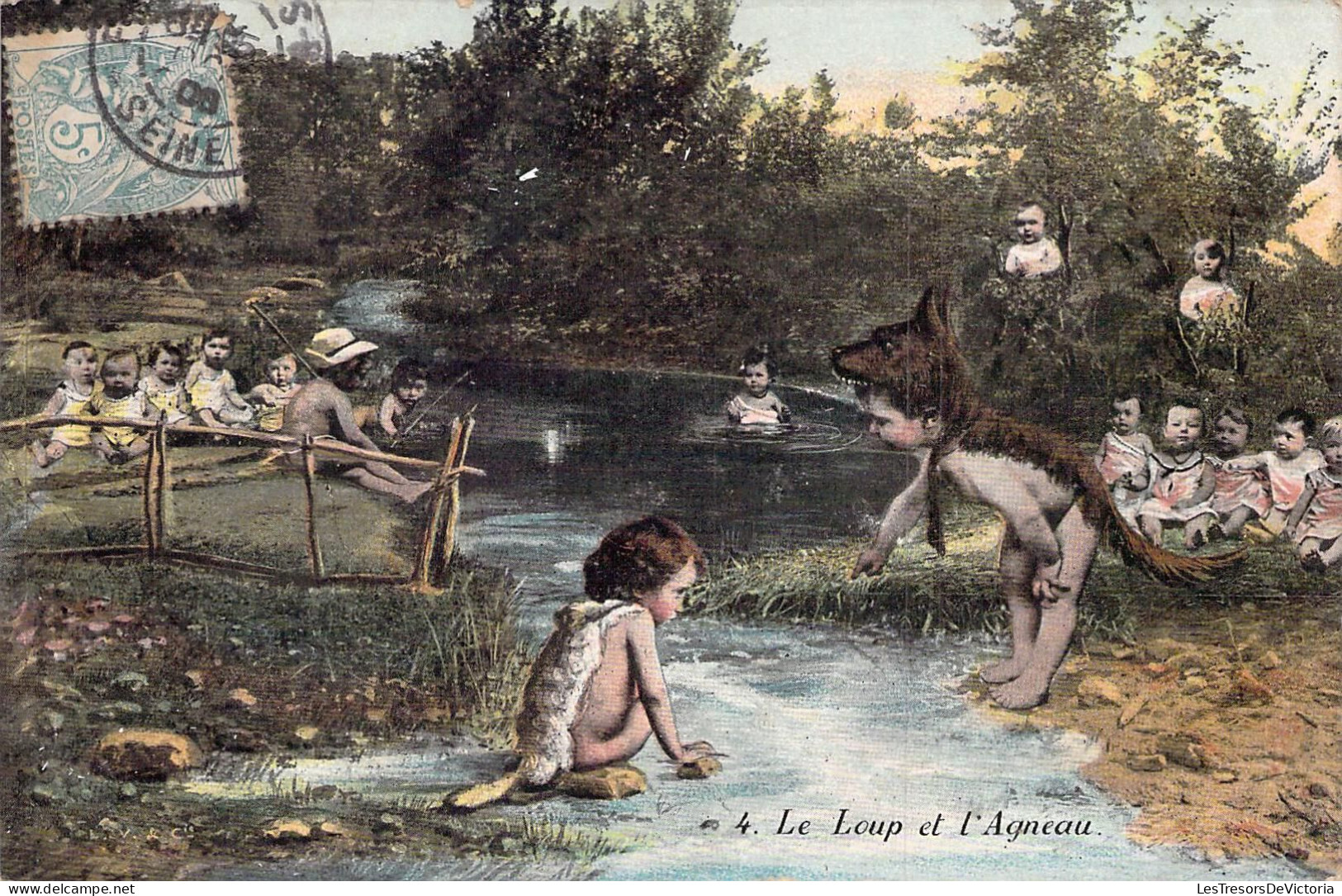 FANTAISIE - Bébés - Le Loup Et L'Agneau - Carte Postale Ancienne - Bébés