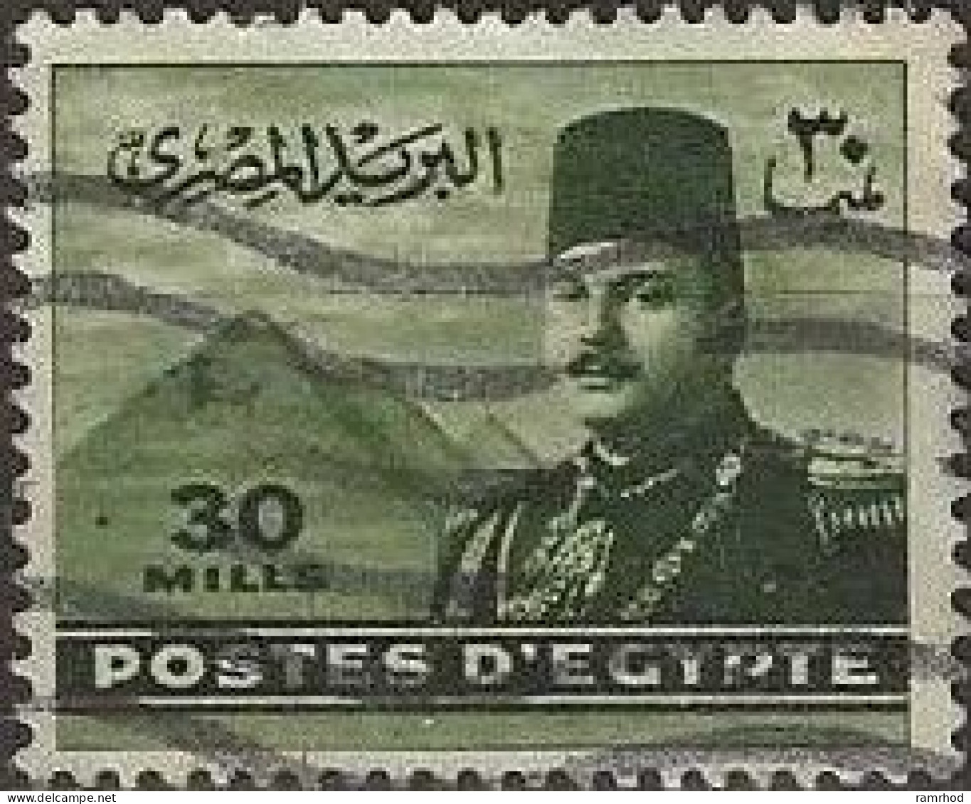 EGYPT 1927 King Farouk And Pyramids -  30m. - Olive FU - Oblitérés