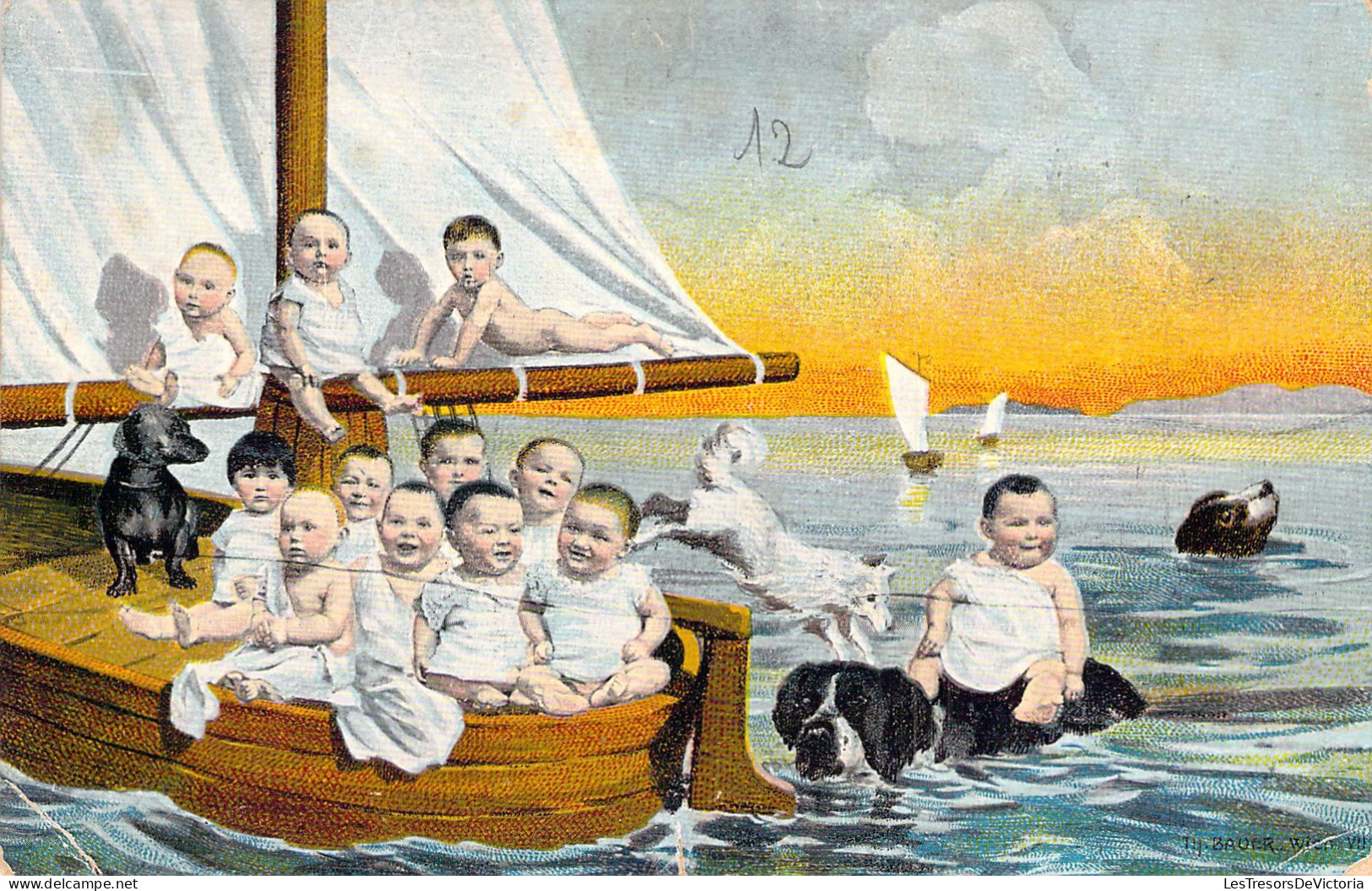 FANTAISIE - Bébés En Bateau - Carte Postale Ancienne - Bébés