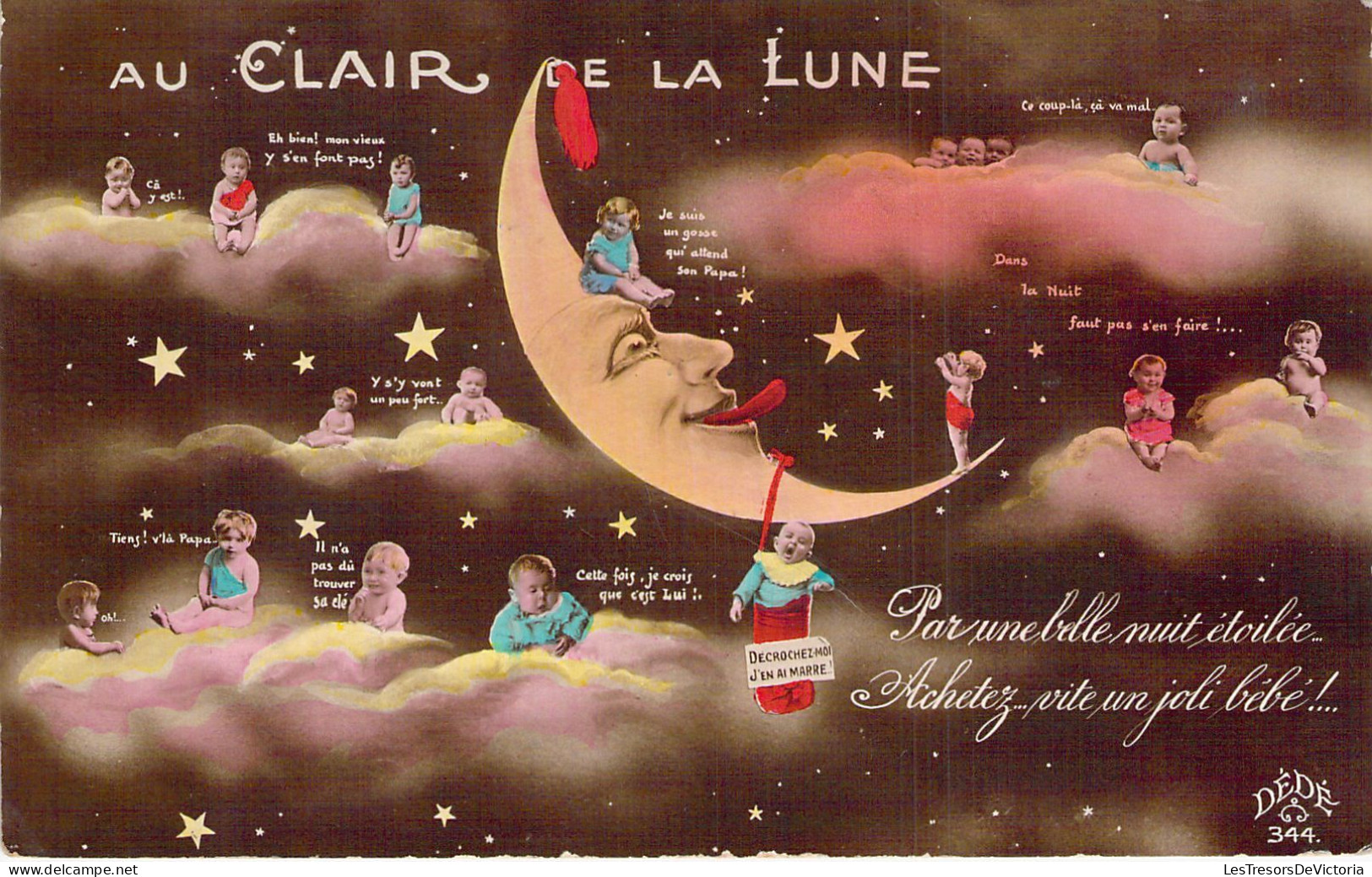 FANTAISIE - Bébés - Au Clair De La Lune - Carte Postale Ancienne - Bébés