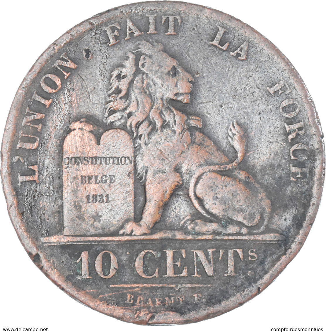 Monnaie, Belgique, Leopold I, 10 Centimes, 1855, Bruxelles, TTB, Cuivre, KM:2.1 - 10 Centimes