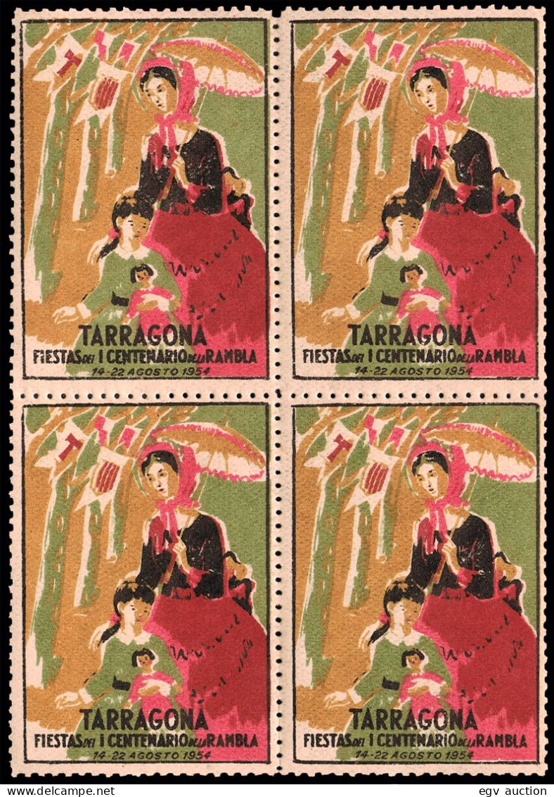 Tarragona - Viñetas - S/Cat * Bl. 4 - 1954 - "Tarragona - Fiestas I Centenario De La Rambla" - Vignettes De Fantaisie