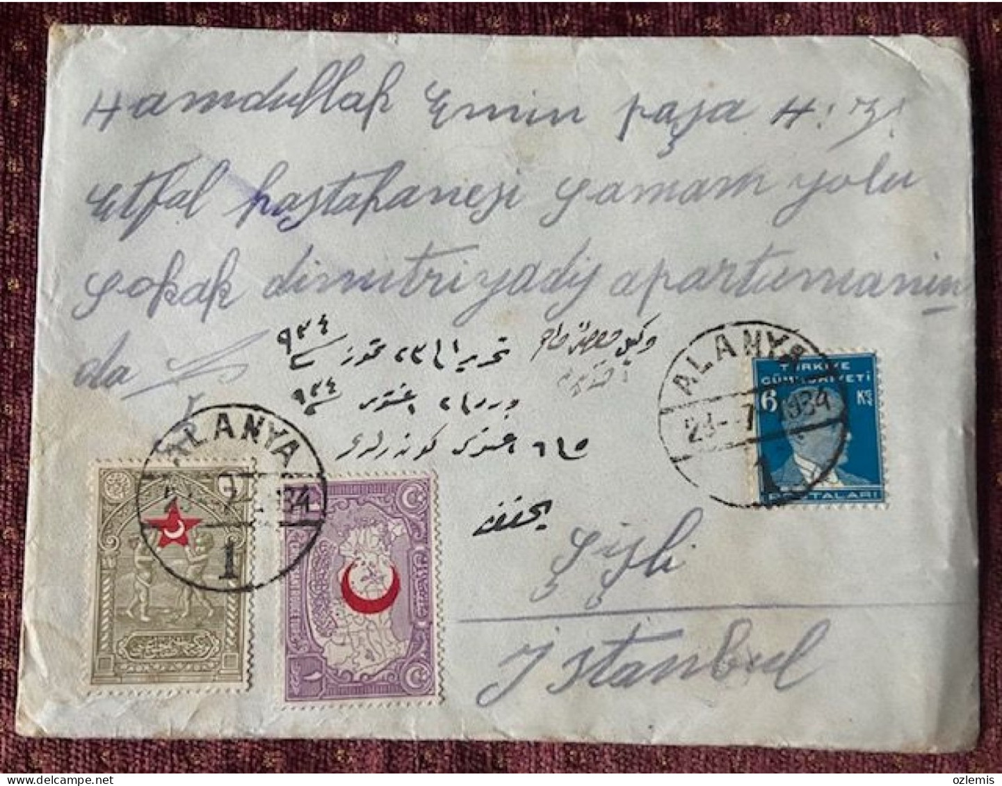 TURKEY,TURKEI,TURQUIE ,ALANYA TO ISTANBUL ,1934 COVER , - Briefe U. Dokumente