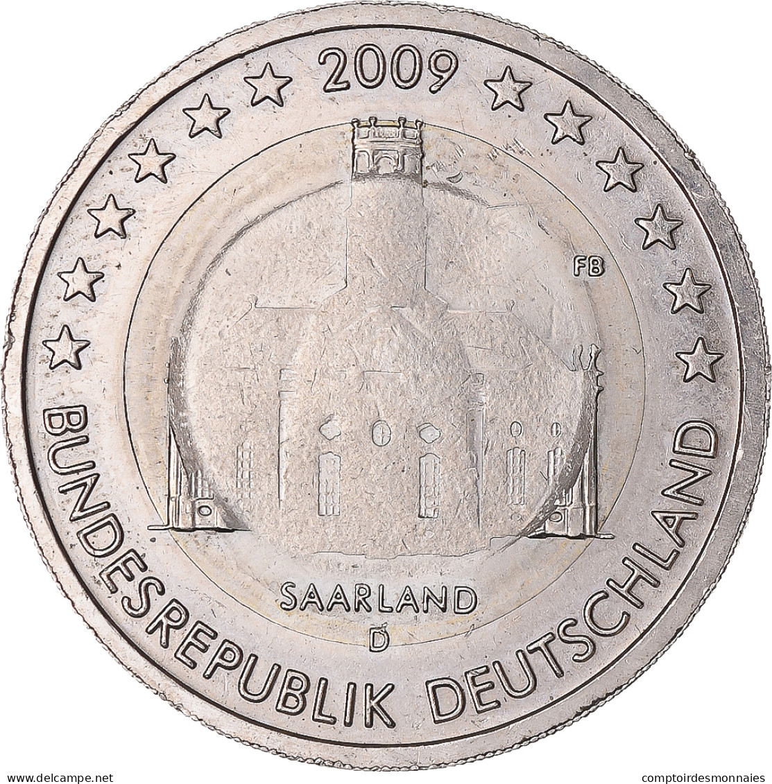 Allemagne, 2 Euro, Saarland, 2009, Munich, Error Wrong Core, SPL, Bimétallique - Varietà E Curiosità