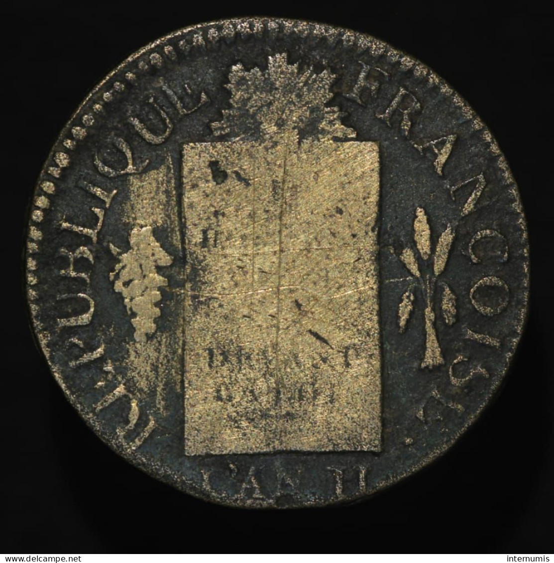France, 1 Sol, 1793 AN II, AA - Metz, Cuivre (Copper), B (VG), G.19 - 1792-1975 Convention (An II – An IV)