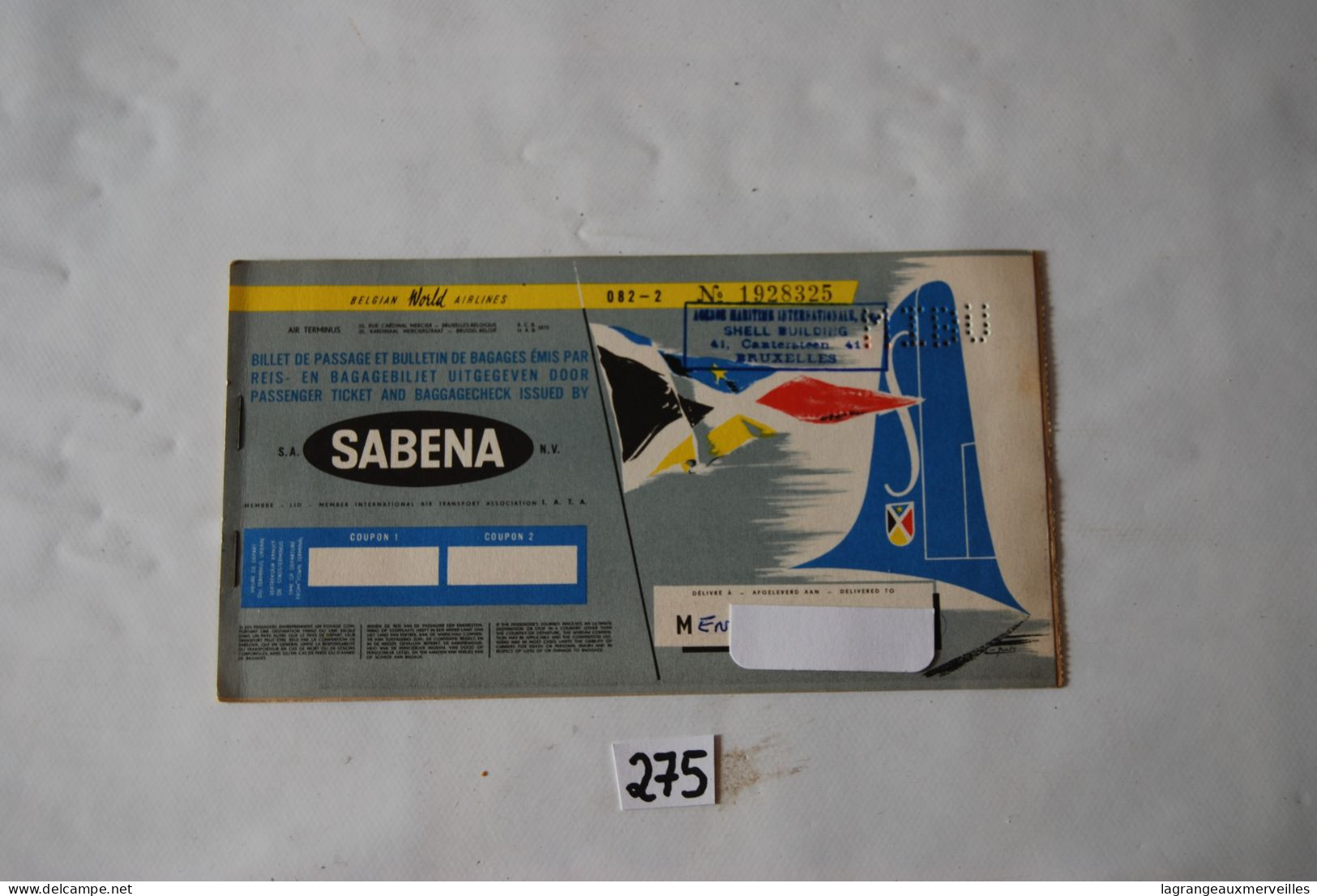 C275 Billet De Voyage - Vol Sabena - Belgian Airlines - 1958 - Europa