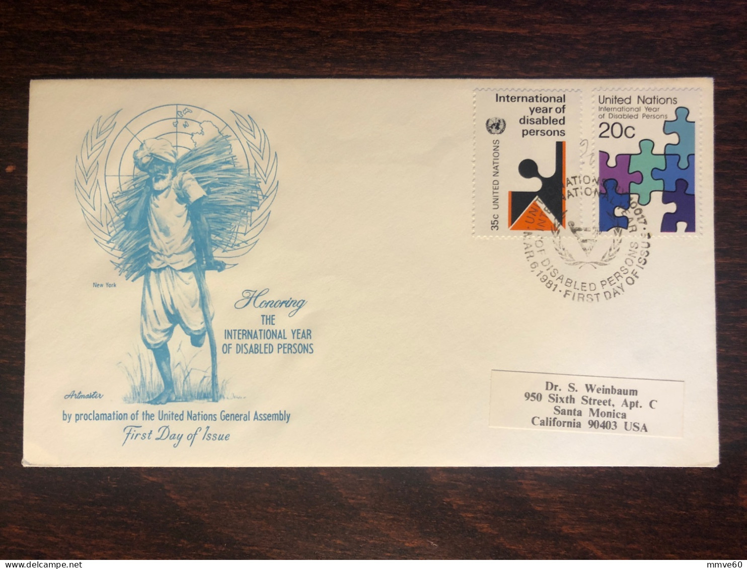 UN UNITED NATIONS FDC NY  1981 YEAR DISABLED YEAR HEALTH MEDICINE - Briefe U. Dokumente