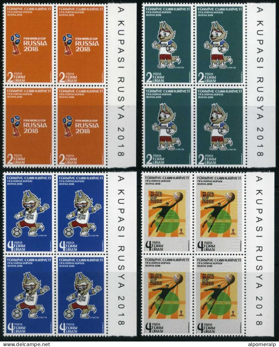 Türkiye 2018 Mi 4439-4442 MNH FIFA World Cup Football, Russia | Soccer, Goalkeeper, Sports, Trophies, Mascot - 2018 – Rusia