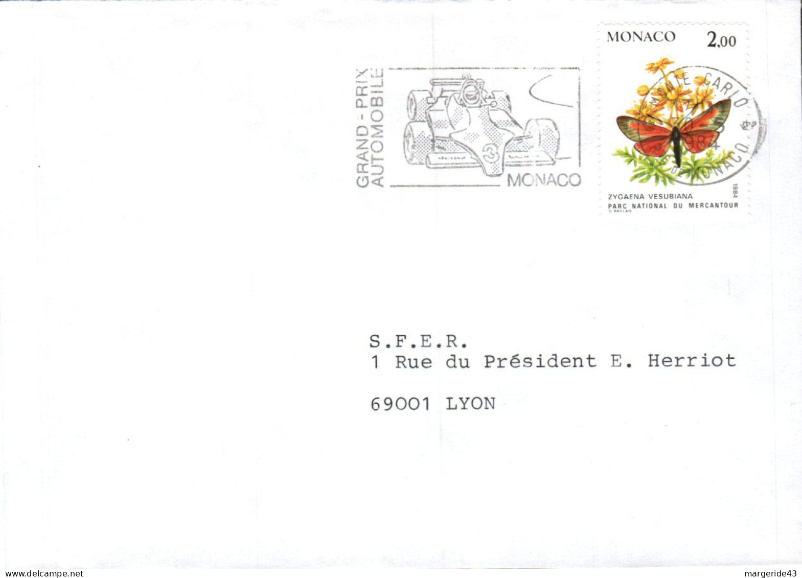 MONACO SEUL SUR LETTRE POUR LA FRANCE 1984 - Briefe U. Dokumente