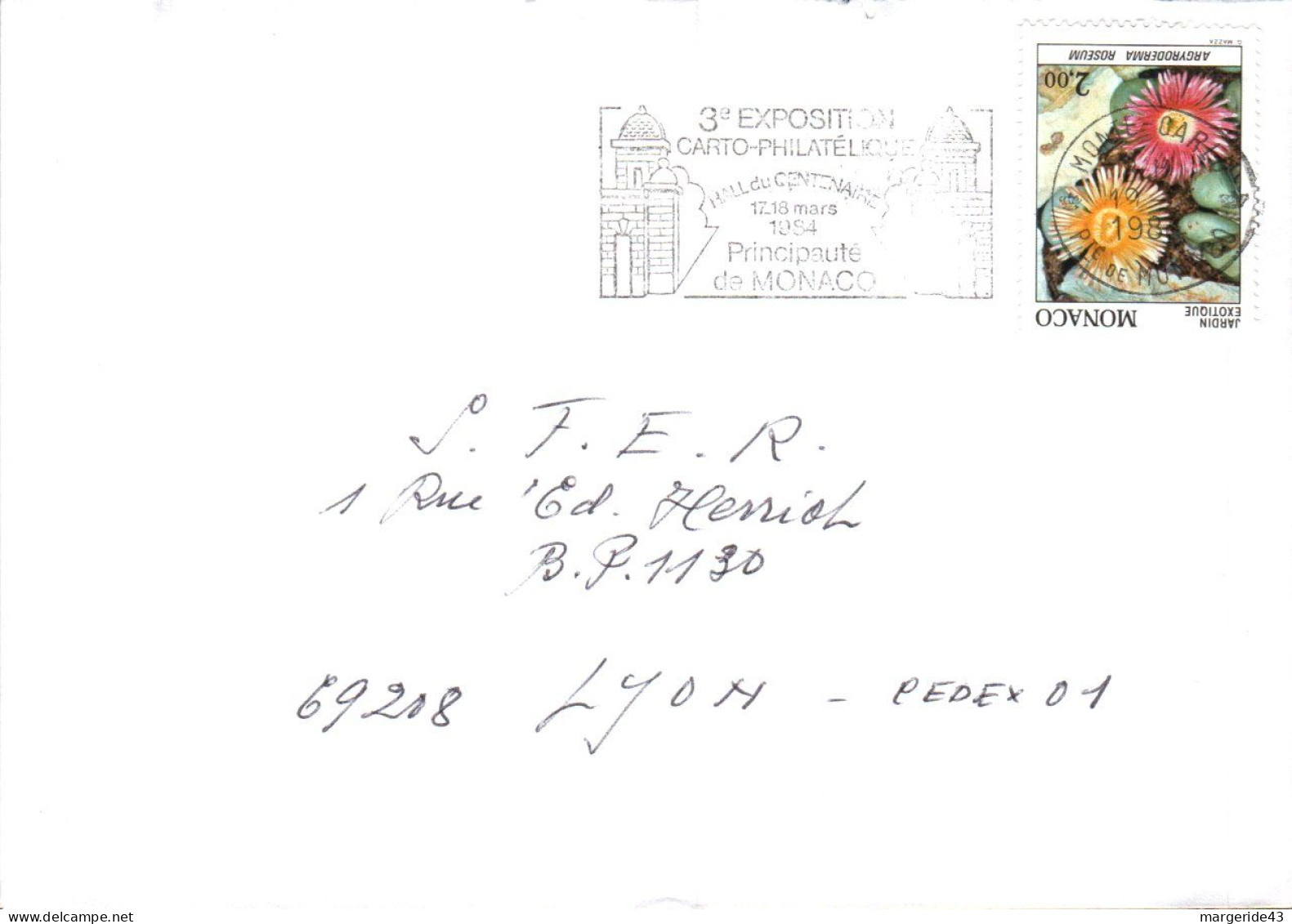 MONACO SEUL SUR LETTRE POUR LA FRANCE 1984 - Lettres & Documents