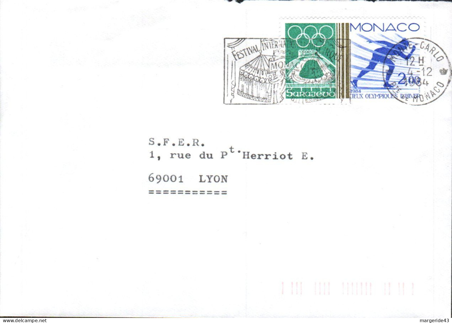 MONACO SEUL SUR LETTRE POUR LA FRANCE 1984 - Lettres & Documents