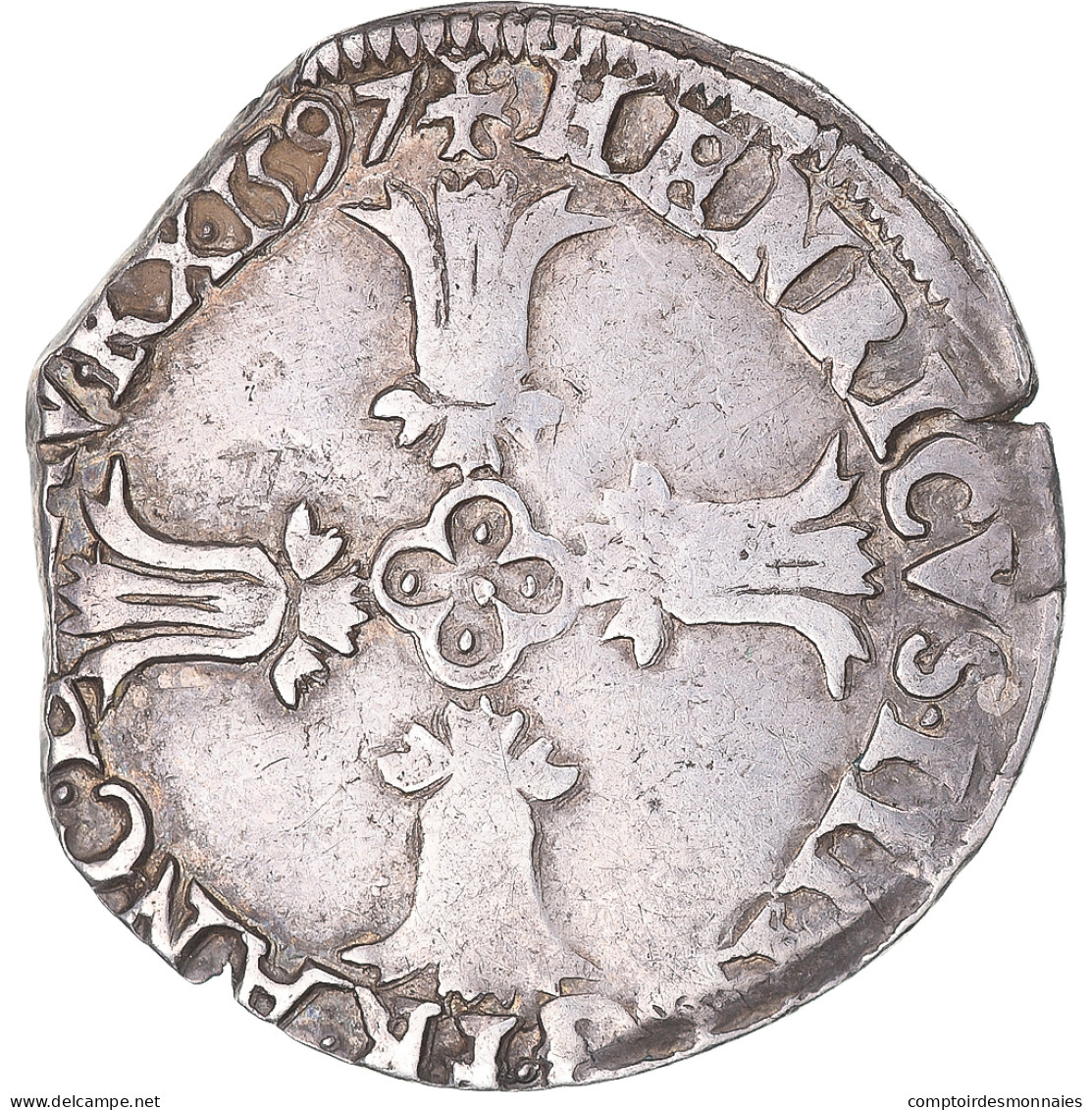 Monnaie, France, Henri IV, 1/8 Ecu, 1597, Bayonne, 3rd Type, TB+, Argent - 1589-1610 Enrique IV