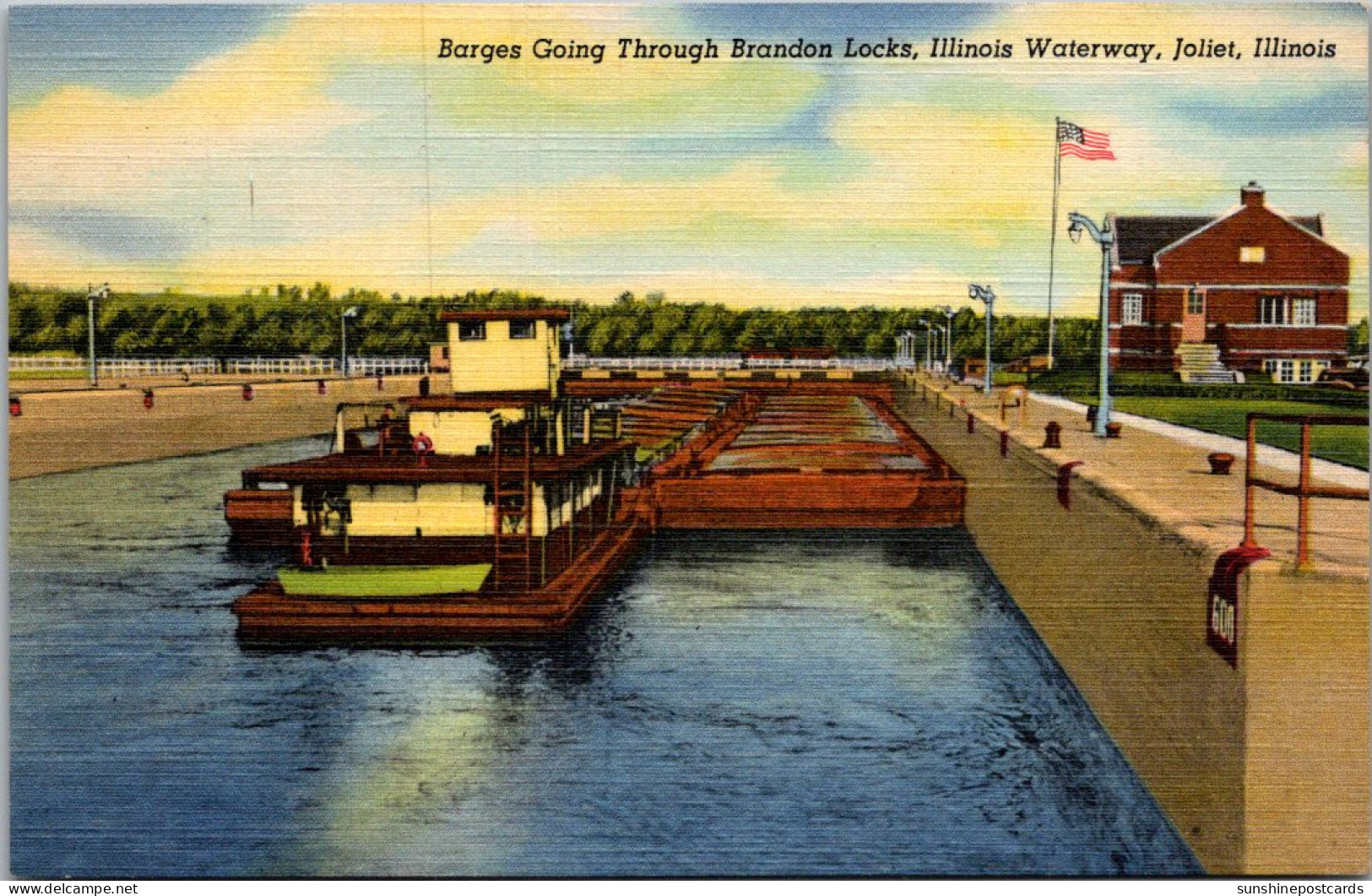 Illinois Joliet Barges Going Through Brandon Locks Illinois Waterway Curteich - Joliet