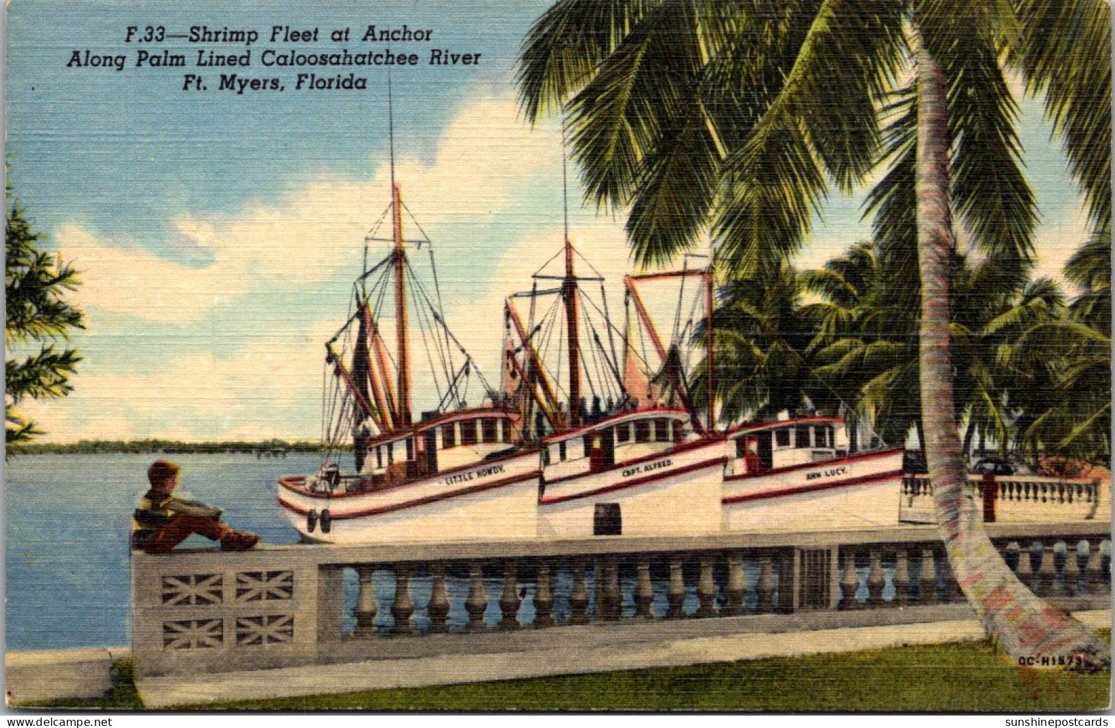 Florida Fort Myers Shrimp Fleet At Anchor Along Caloosahatchee River Curteich - Fort Myers