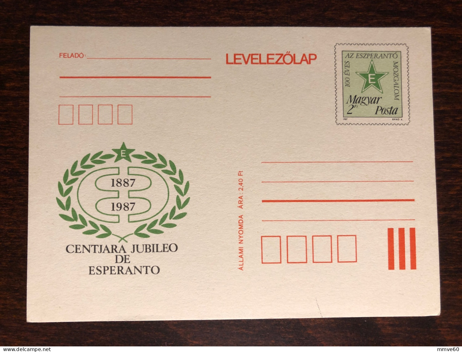 HUNGARY OFFICIAL CARD 1987 YEAR  ESPERANTO HEALTH MEDICINE - Covers & Documents