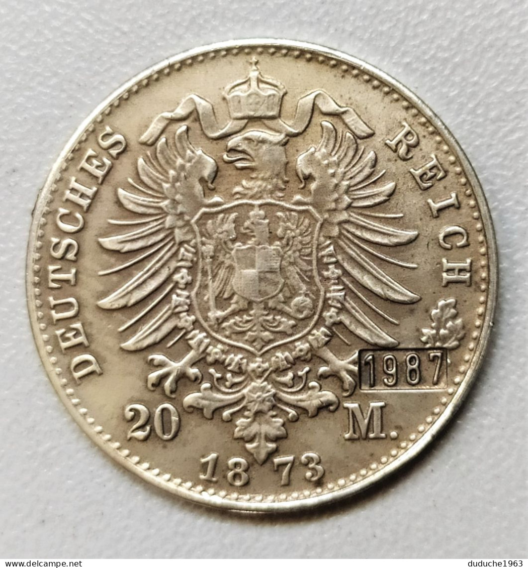 Allemagne - 20 Mark Argent 1873 A. Refrappe 1987 - Ensayos & Reacuñaciones