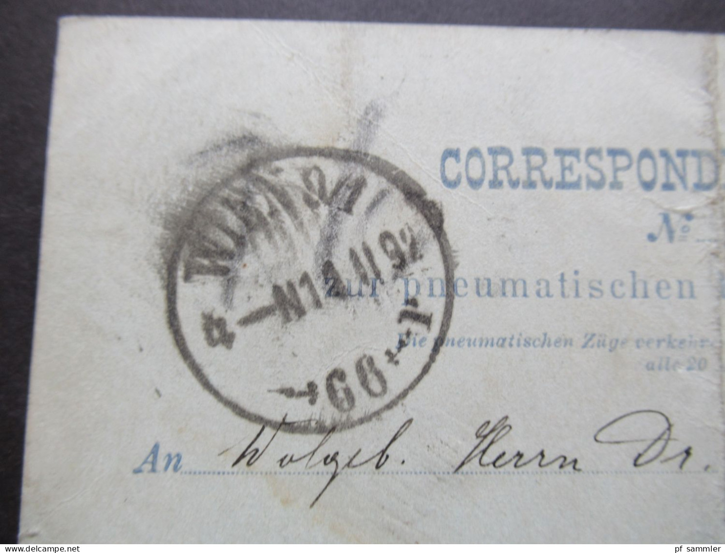 Österreich 1892 Ganzsache / Rohrpost Correspondenz Karte Pneumatische Expressbeförderung Stp. Wien Telegrafen Centrale - Autres & Non Classés