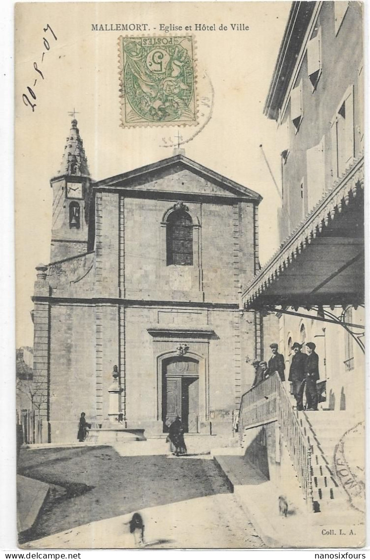 D 13. MALLEMORT. EGLISE ET HOTEL DE VILLE. CARTE ECRITE - Mallemort