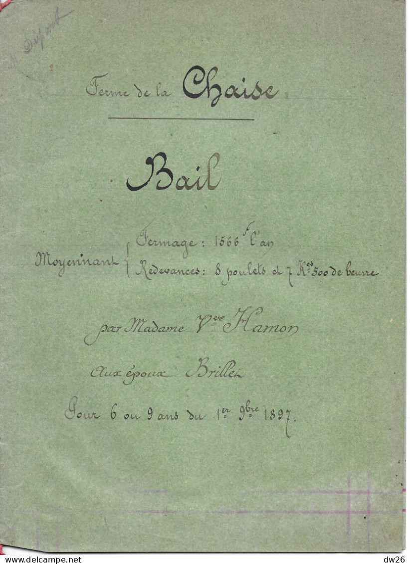 Ferme De La Chaise (St Mars La Jaille, Loire Atlantique) Bail Par Mme Vve Hamon Aux époux Brillet 1897 - Manuscrits