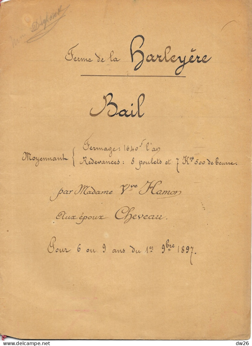 Ferme De La Chaise (Bonnoeuvre, Loire Atlantique) Bail Par Mme Vve Hamon Aux époux Cheveau 1897 - Manuskripte