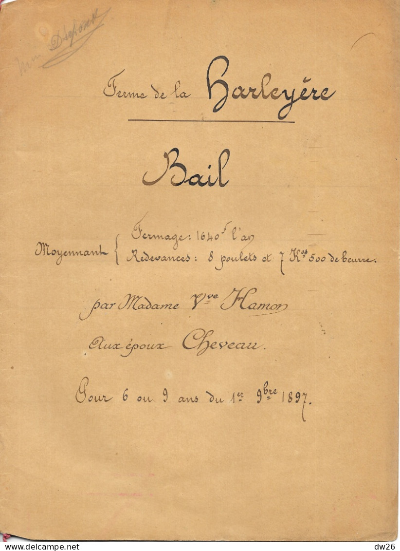 Ferme De La Chaise (Bonnoeuvre, Loire Atlantique) Bail Par Mme Vve Hamon Aux époux Cheveau 1897 - Manuscritos