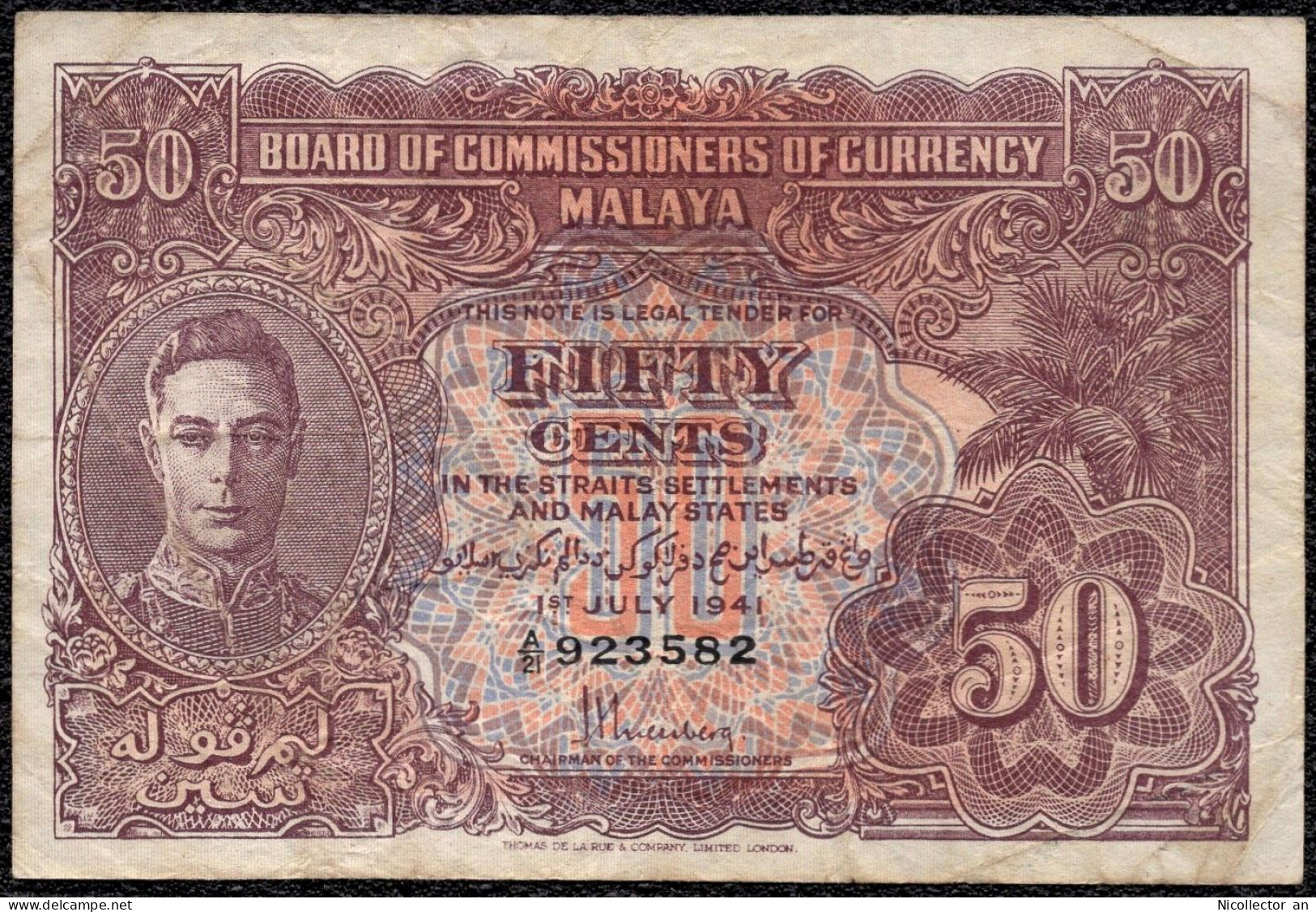 Malaya, 50 Cents 1941 P-10 VF King George VI Banknote - Malaysia