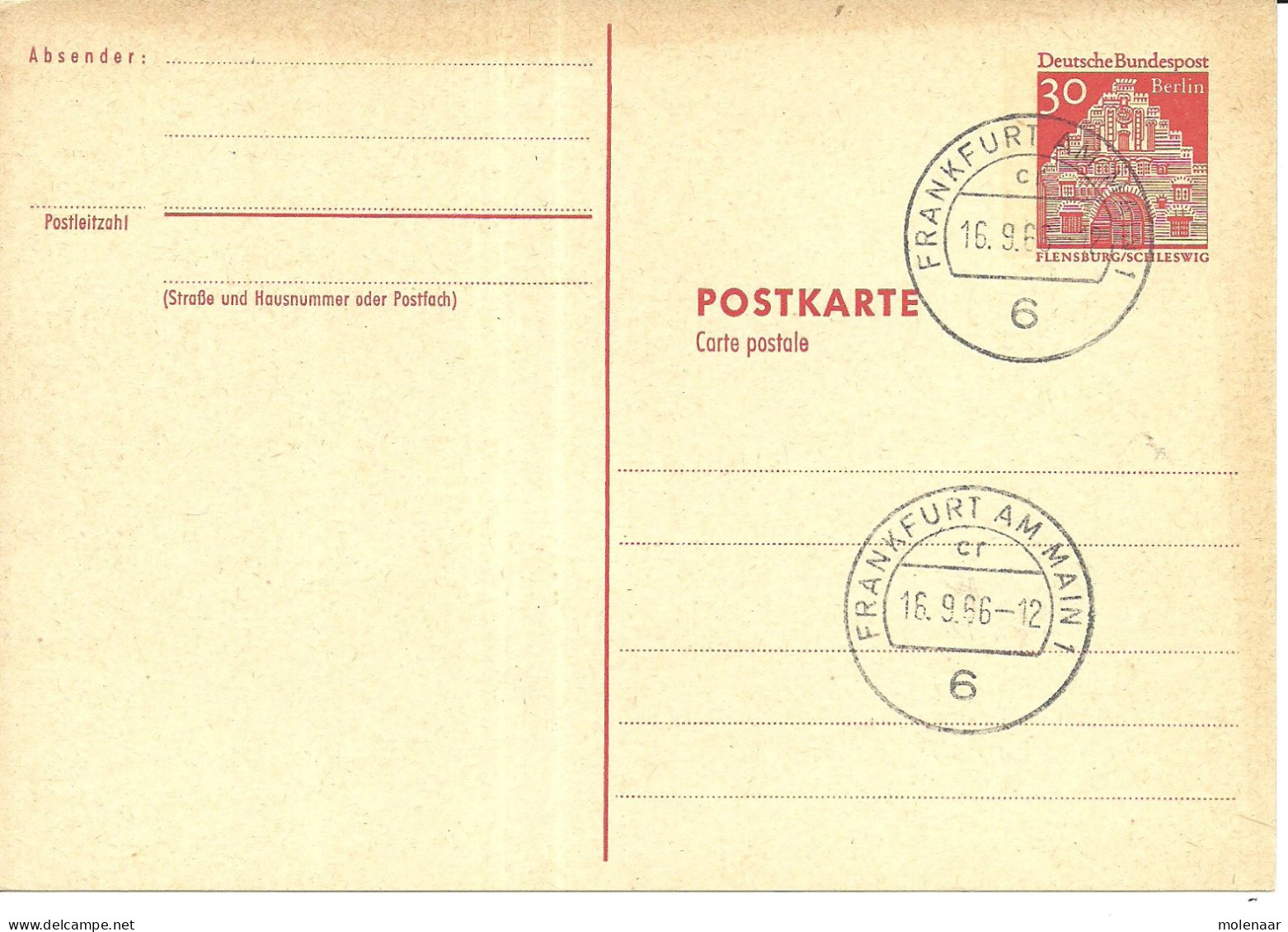 Duitsland - Berlijn - Postwaardestukken Briefkaart  30pfg Rosaerot 16-9-66 (11065) - Postkarten - Gebraucht