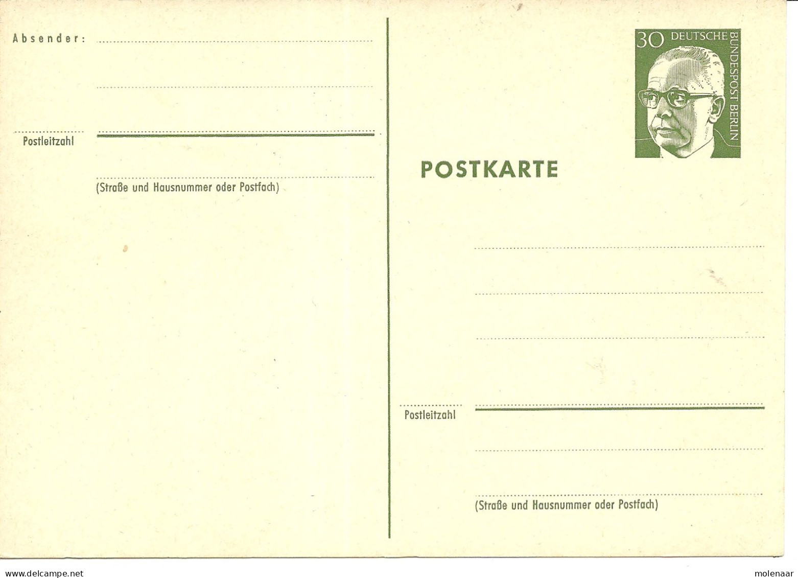 Duitsland - Berlijn - Postwaardestukken Briefkaart  Heinemann 30pfg Olivgrün  (11069) - Postkarten - Ungebraucht