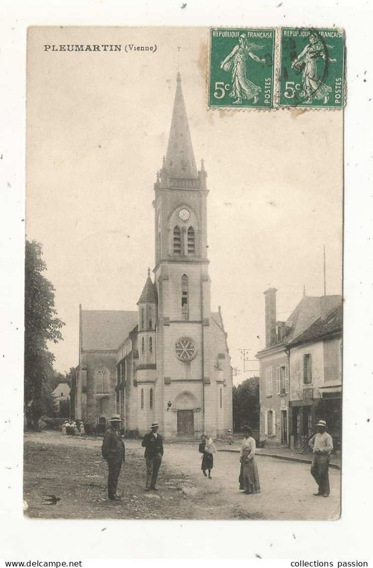 JC, Cp, 86, PLEUMARTIN, L'église, Voyagée 1911 - Pleumartin