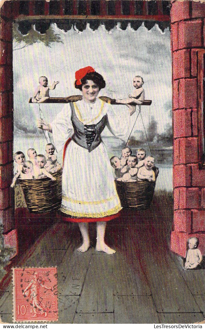 FANTAISIE - Paysanne Et Ses Bébés - Carte Postale Ancienne - Babies