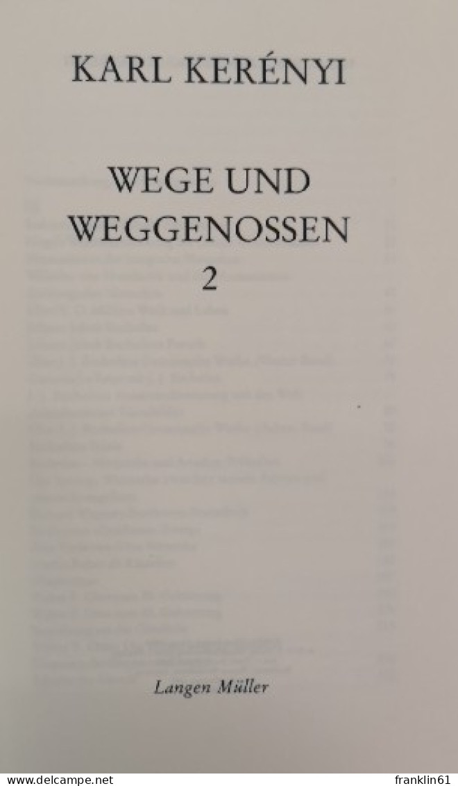 Karl Kerényi. Wege Und Weggenossen 2. - Filosofía