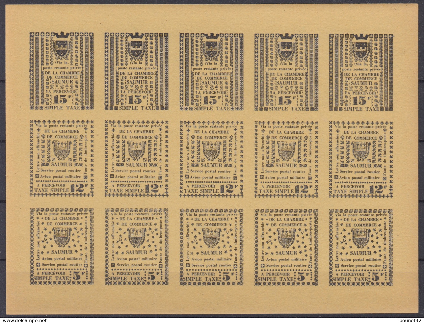 FRANCE : FEUILLET COMPLET GREVE DE SAUMUR NON DENTELE NEUF ** SANS CHARNIERE - COTE MAURY 375 € - Stamps