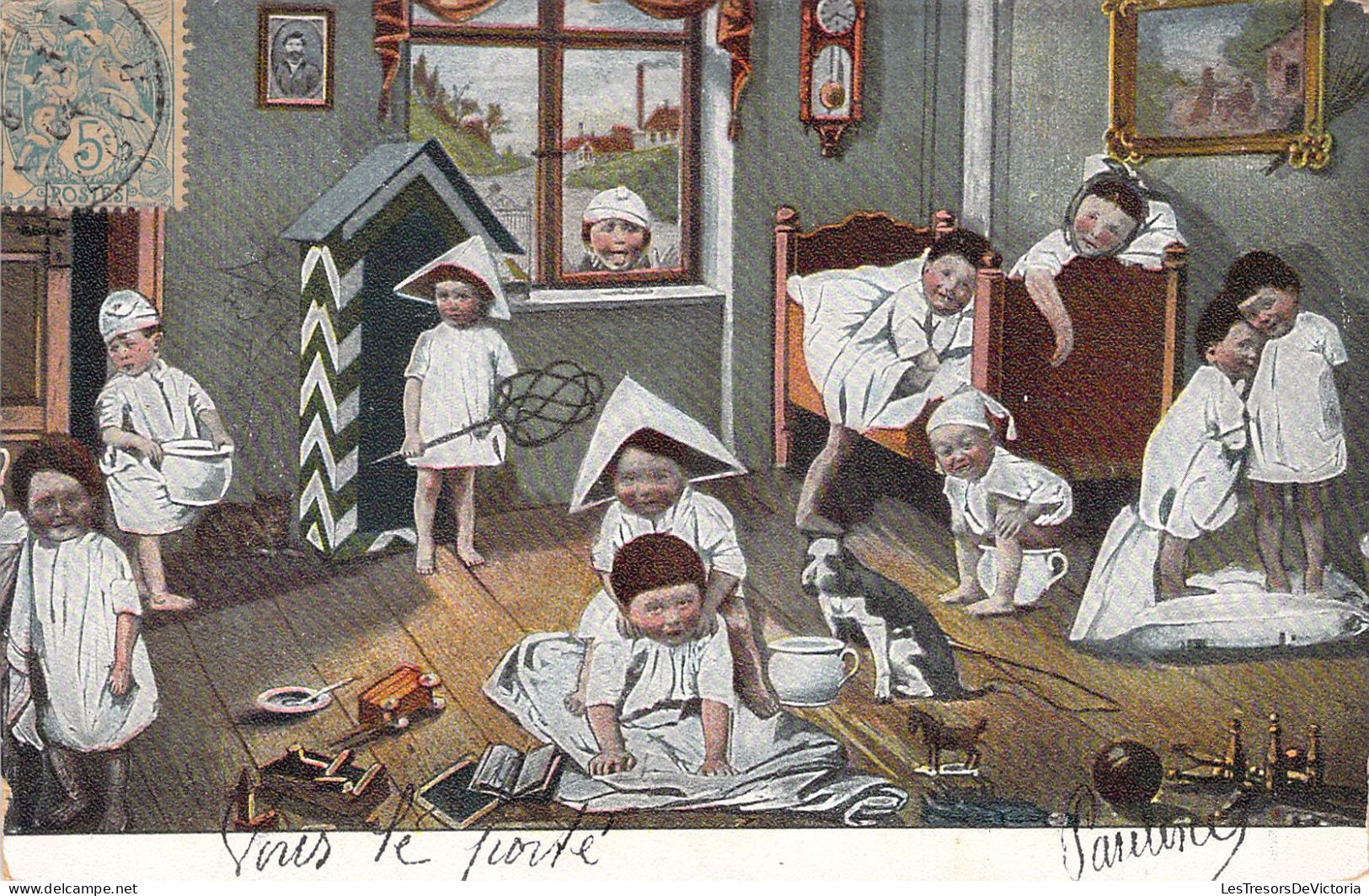 FANTAISIE - Les Bébés à La Caserne Militaire - Carte Postale Ancienne - Baby's