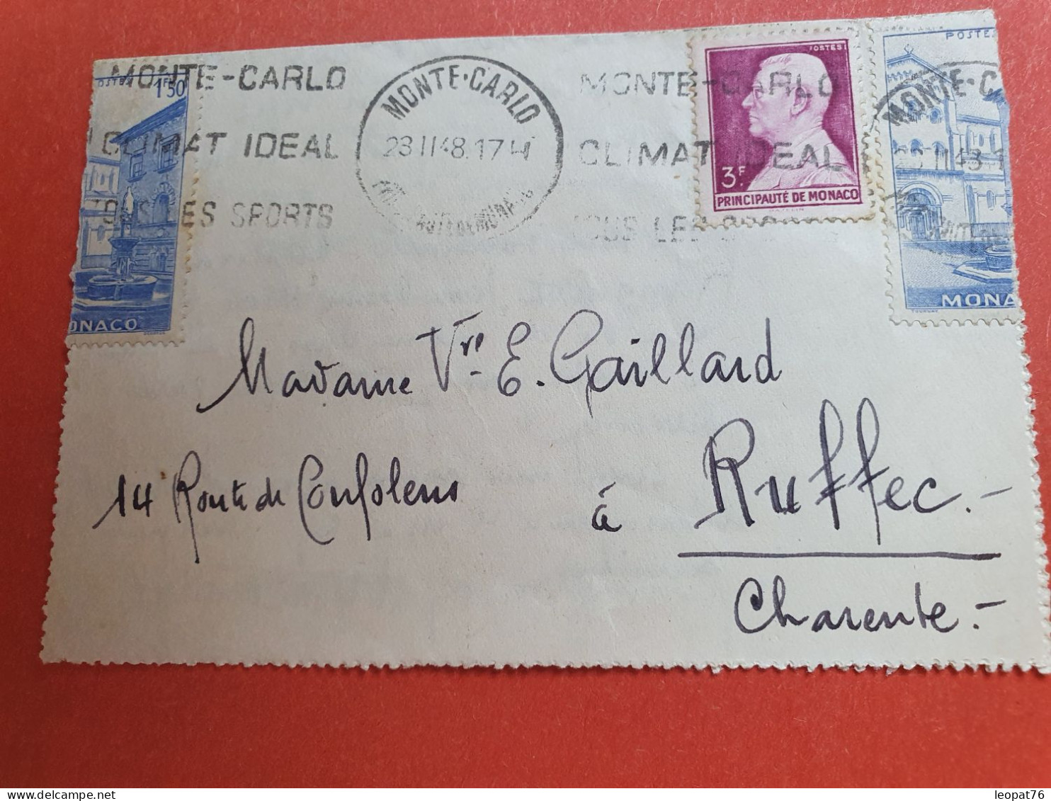 Monaco - Carte Lettre Pour Ruffec En 1948 - Réf 1057 - Storia Postale