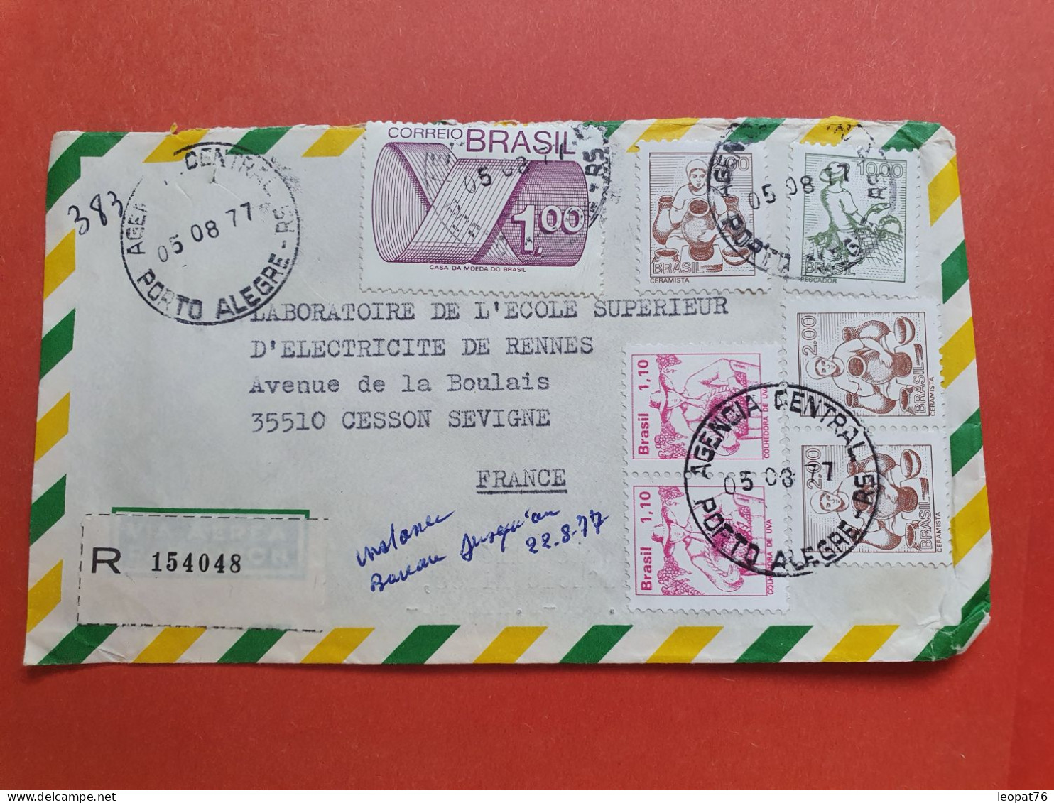 Brésil - Enveloppe En Recommandé De Porto Alegre Pour La France En 1977 - Réf 1075 - Storia Postale