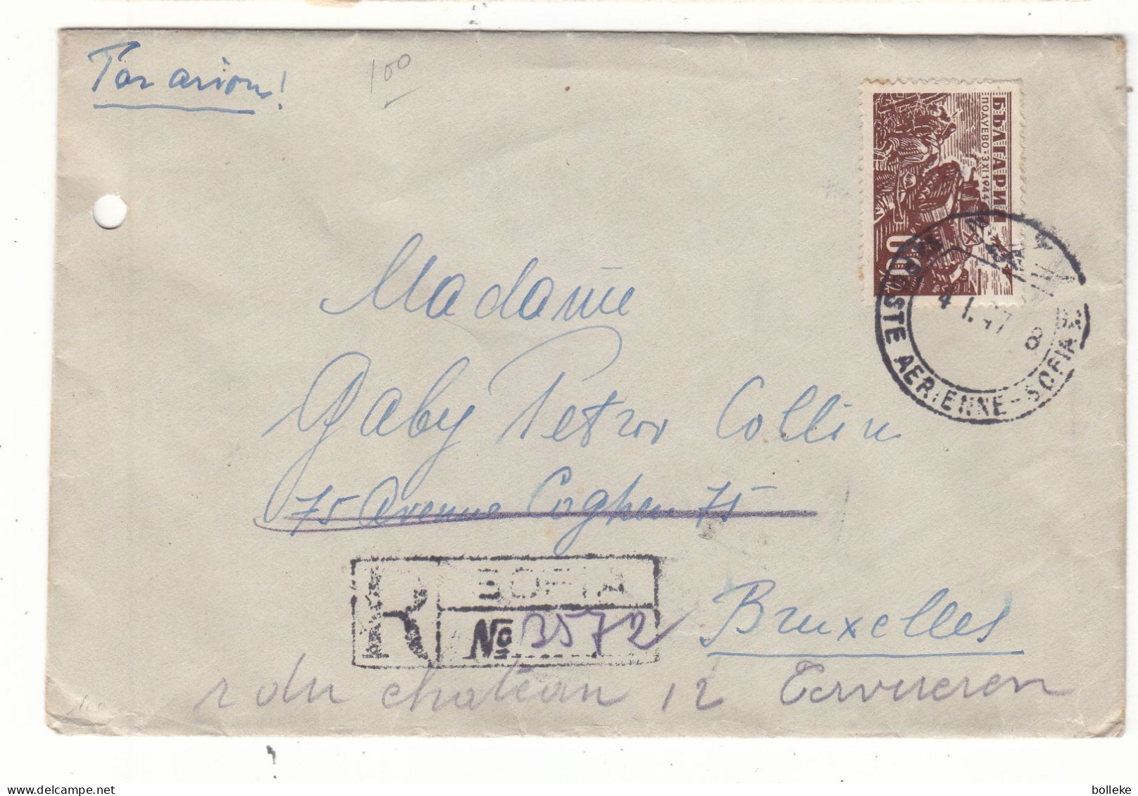 Bulgarie - Lettre Recom De 1947 - Oblit Sofia - Expédié Vers Bruxelles - Cachet De Uccle - Chars - - Briefe U. Dokumente