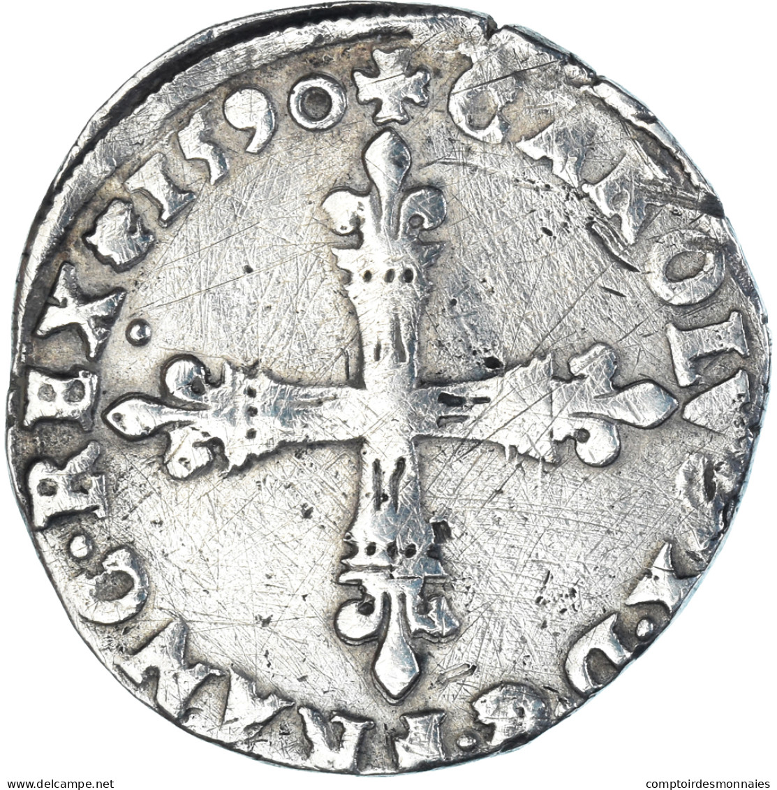 Monnaie, France, Charles X, 1/4 Ecu, 1590, Paris, TB+, Argent, Gadoury:521 - 1589-1610 Henry IV The Great