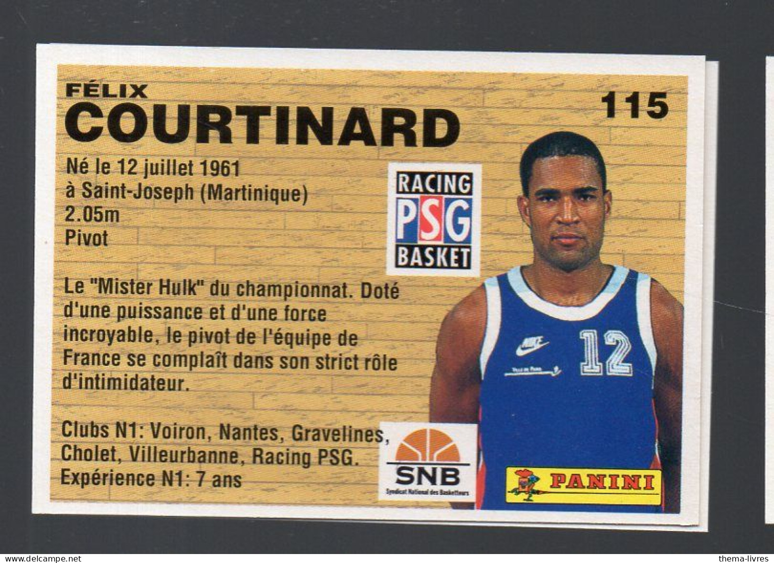 (Basket) Image PANINI 1994 N°115 FELIX COURTINARD (PPP42671C) - Altri & Non Classificati