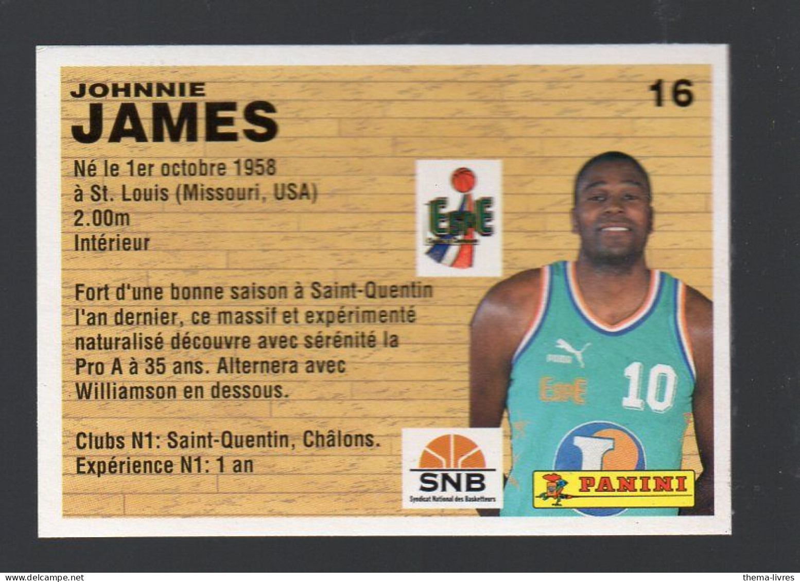 (Basket) Image PANINI 1994 N°16 JOHNNIE JAMES (PPP42671F) - Otros & Sin Clasificación