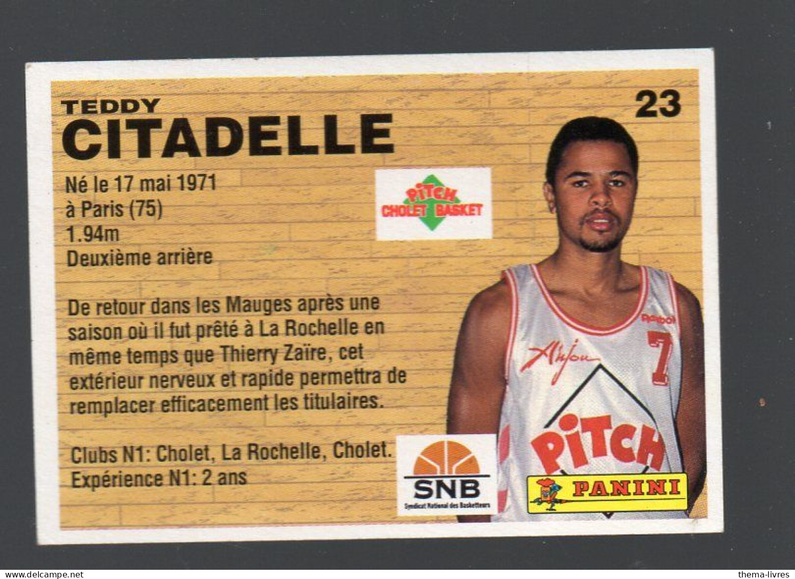 (Basket) Image PANINI 1994 N°23 TEDDY CITADELLE(PPP42671H) - Other & Unclassified