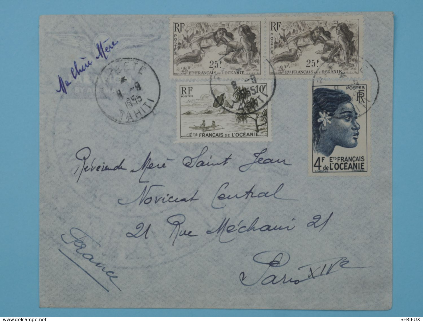 BT15  ET. OCEANIE BELLE LETTRE 1955  PAPEETE A  PARIS FRANCE +3X N° 200+AFF. PLAISANT +++ - Covers & Documents