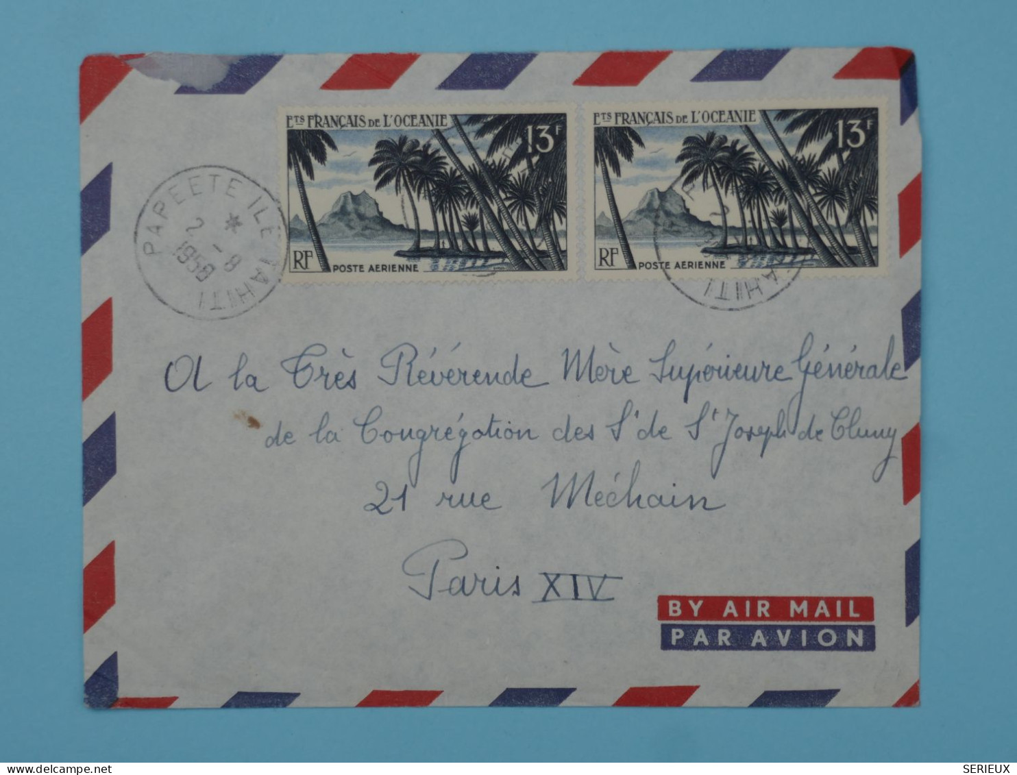 BT15  ET. OCEANIE BELLE LETTRE 1958  PAPEETE A  PARIS FRANCE +PA 32 +AFF. PLAISANT +++ - Storia Postale