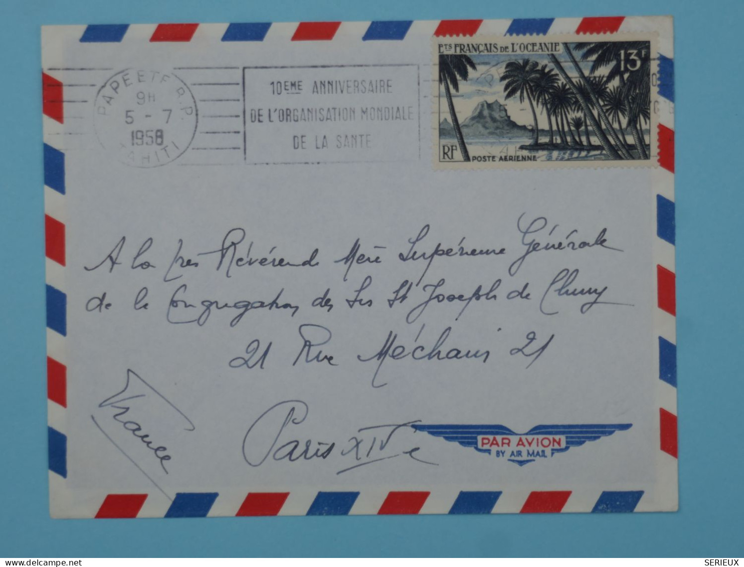 BT15  ET. OCEANIE BELLE LETTRE 1958  PAPEETE A  PARIS FRANCE ++AFF. PLAISANT +++ - Briefe U. Dokumente